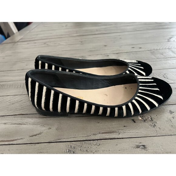 CHANEL Black Ivory Velvet Zebra Striped CC Ballet Flats Size 39 9 - Picture 10 of 13